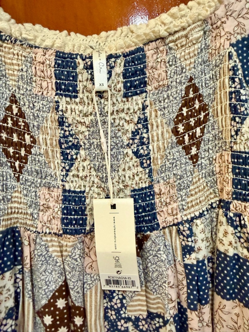 Rylee + Cru Cassidy Boho Patchwork Maxi Dress - Blue & Brown - Picture 2 of 5